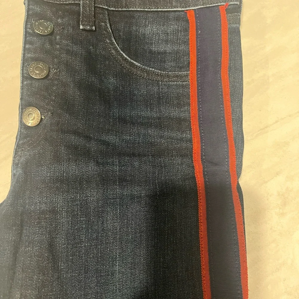 Veronica Beard Dark Blue Cropped Jeans with Red Side Stripes, hem is a raw edge - Picture 12 of 12